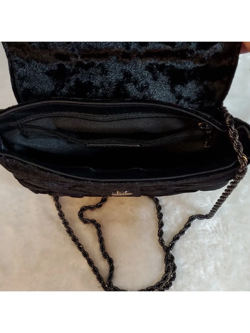 Sam Edelman Black Quilted Velvet Shoulder Bag with Jeweled Buckle Accent